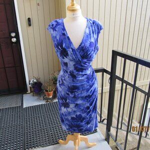 #750  NEW WOMAN'S BLUE FLORAL PRINT DRESS BY RALPH LAUREN  (SIZE 14)